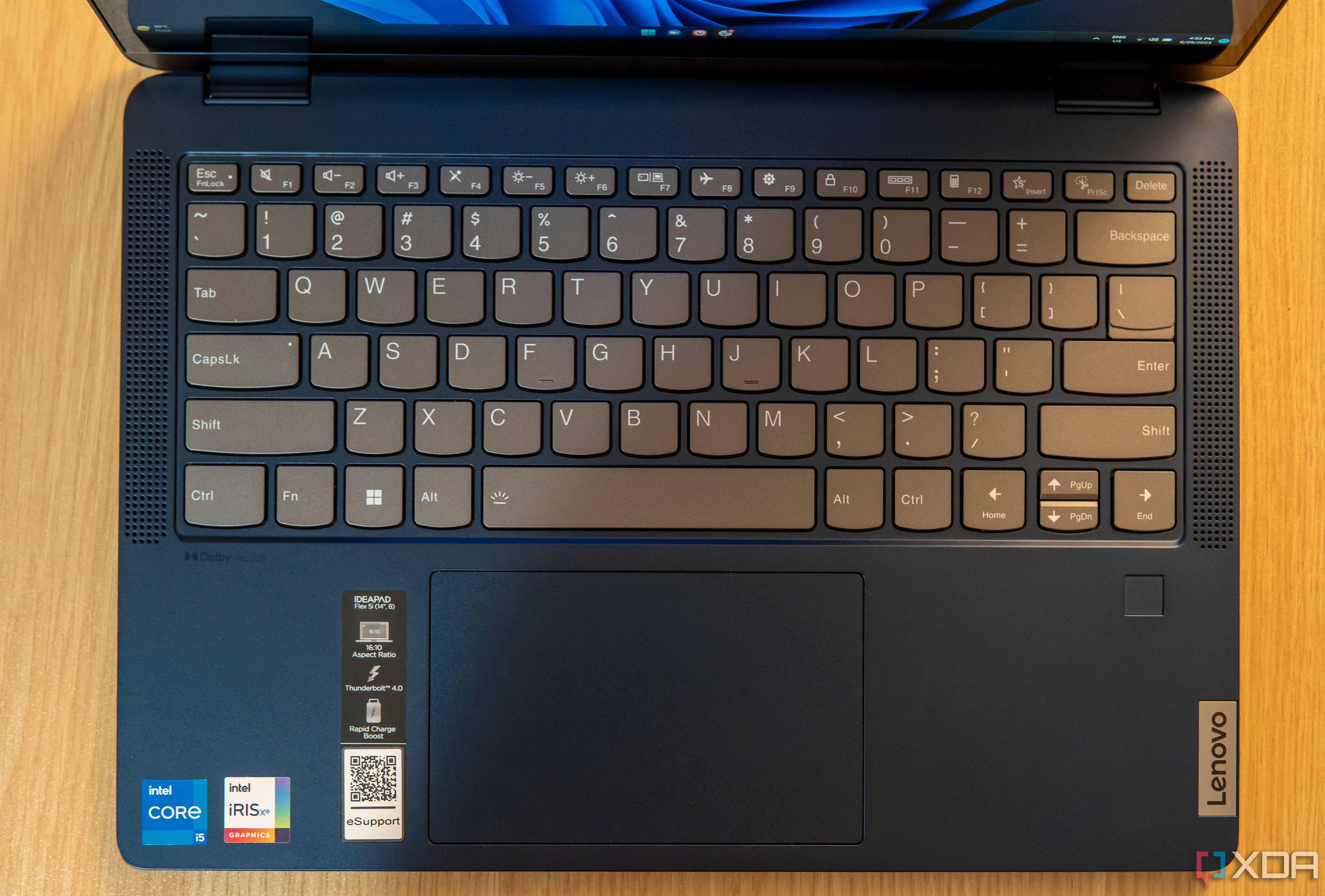 Overhead view of the Lenovo IdeaPad Flex 5i keyboard